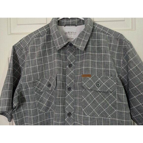 ORVIS Button Shirt Mens Large Gray White Plaid Short Sleeve Lightweight Outdoors - Picture 3 of 6